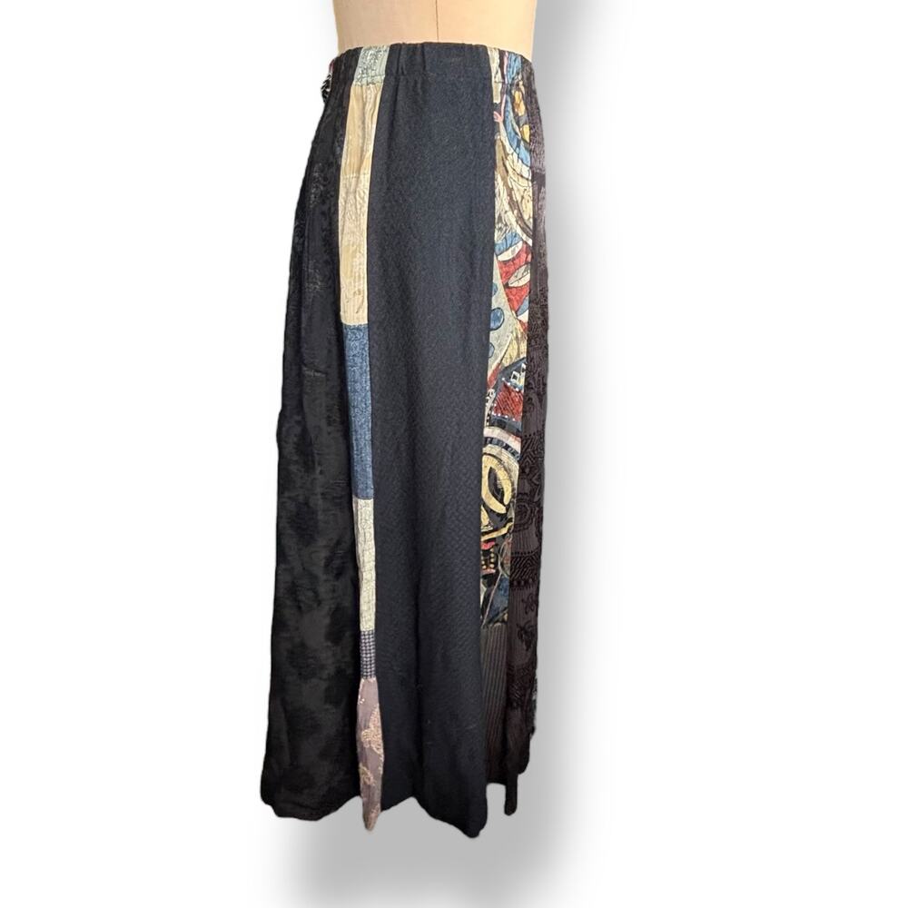 Vintage 90s Patchwork Maxi Skirt Boho Artsy Panel Flowy A Line Mixed Fabric - Picture 8 of 11
